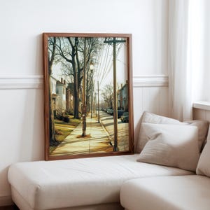 Poster inspiré de Robert Bechtle - sérénité de la banlieue - impression photoréalisme de voitures anciennes - scène de quartier réaliste - photoréalisme moderne