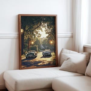 Poster inspiré de Robert Bechtle - sérénité de la banlieue - impression photoréalisme de voitures anciennes - scène de quartier réaliste - photoréalisme moderne