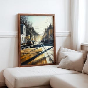 Poster inspiré de Robert Bechtle - sérénité de la banlieue - impression photoréalisme de voitures anciennes - scène de quartier réaliste - photoréalisme moderne