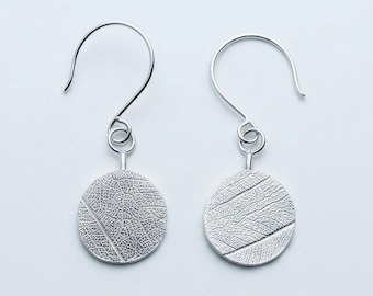 Handmade Leaf Imprint Circle Earrings