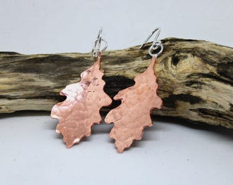 Handmade Copper Oak Leaf Earrings