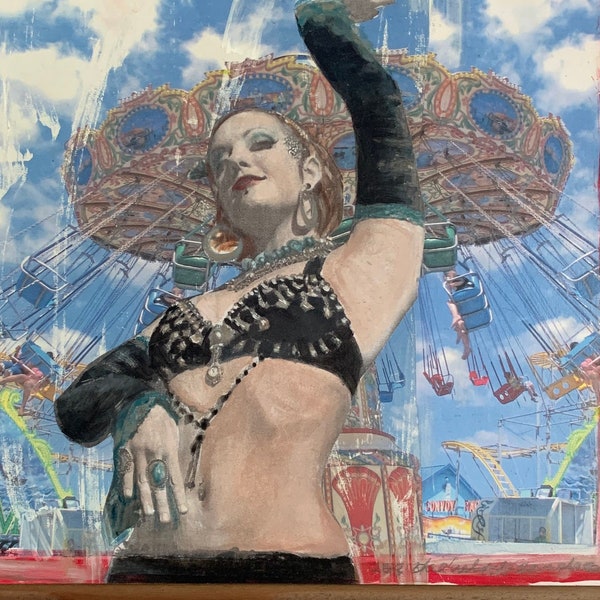 Carnival, Boardwalk, Side Show, Belly Dancer, Swings, Photography, Original Art, Mixed Media, Collage, Photography, 12 x 12