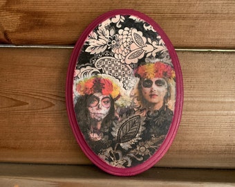 Spirit Parade, Day of the Dead, 5 x 7, Original Art, Unique Art, Photography, Dia De Los Muertos, Flower Headdress, Oval, Floral Pattern