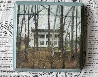 Ithaca Drive By, Upstate New York, Abandoned, House, Rural, Landscape, Miniature, Mini, Tiny, Photography, Art, 5 x 5, Square, Wood, Panel