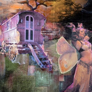Burlesque, Butterfly, Wings, Caravan, Roma, Vardo, Wagon, Bellydance, Sunset, Purple, 8 x 10, Fine Art Print, Wall Decor, Free Spirit, Pink