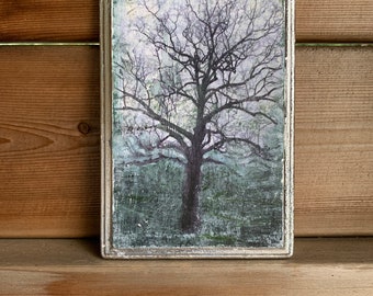 Foggy, Tree, 5 x 7, Original, Art, Mixed Media, Miniature, Wood, Tiny, Affordable, Photography, Landscape, Pennsylvania