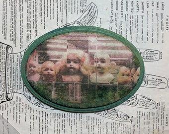 Dark, Art, Plastic, Baby, Heads, Doll Parts, Curiosity, Icon, Miniature, Photography, Wood, Plaque, 5 x 7, Oval, Wall Decor