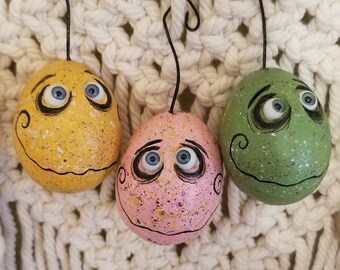 OOAK Grimmy Easter Egg ornament set of 3 ready to ship