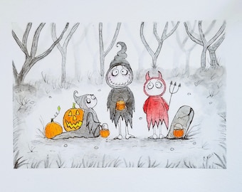 Cute Grimmy Halloween watercolor painting