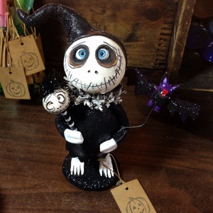 Halloween doll Grimmy Reaper with a bat friend! Made to order