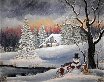 Winter scene Christmas 8 by 10 print from original painting!