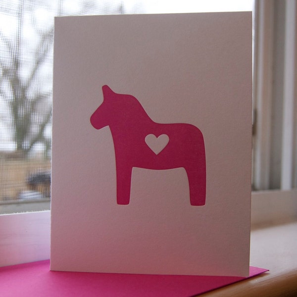 Letterpress Swedish Dala Horse Greeting Card
