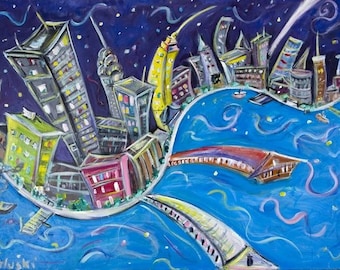 Custom Painted - NYC Nights - Limited Edition 30"w x 24"h  Limited Edition Stretched Canvas by Painter Jason Gluskin