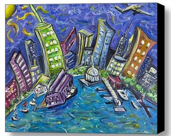 On The Hudson - Limited Edition 30" Wide x 23" Tall, Print on Stretched Canvas by Jason Gluskin