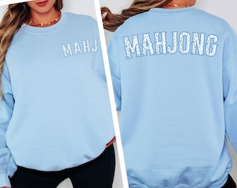 Blue Toile MahJong Sweatshirt for Women Cute Floral Mahjongg Hoodie Blue Chinoiserie Mahj Girl Group Apparel Mah-Jongg Enthusiast Sweater