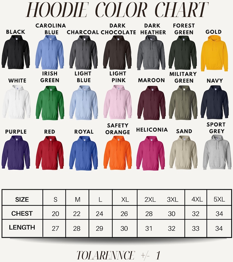 Hoodie Color Chart