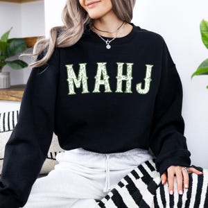 Green Toile MahJong Sweatshirt for Women Cute Floral Mahjongg Hoodie Green Chinoiserie Mahj Girl Group Apparel Mah-Jongg Enthusiast Sweater image 5