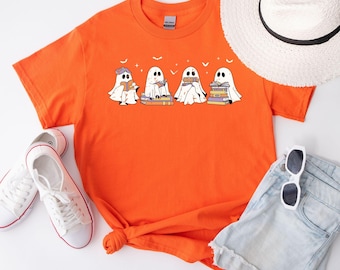 Retro Ghost Reading Books Shirt, Librarian Ghost Halloween Shirt, Halloween Teacher Shirt, Halloween Shirt, Teacher Gift, Boo School Shirt