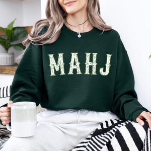 Green Toile MahJong Sweatshirt for Women Cute Floral Mahjongg Hoodie Green Chinoiserie Mahj Girl Group Apparel Mah-Jongg Enthusiast Sweater image 1