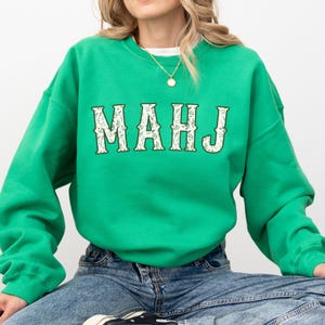 Green Toile MahJong Sweatshirt for Women Cute Floral Mahjongg Hoodie Green Chinoiserie Mahj Girl Group Apparel Mah-Jongg Enthusiast Sweater image 4