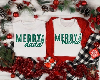 Merry Family Mama Dada Mini Shirts, Mommy and Me Christmas Shirts, Matching Christmas Tees, Christmas Outfit, Matching Christmas Shirts