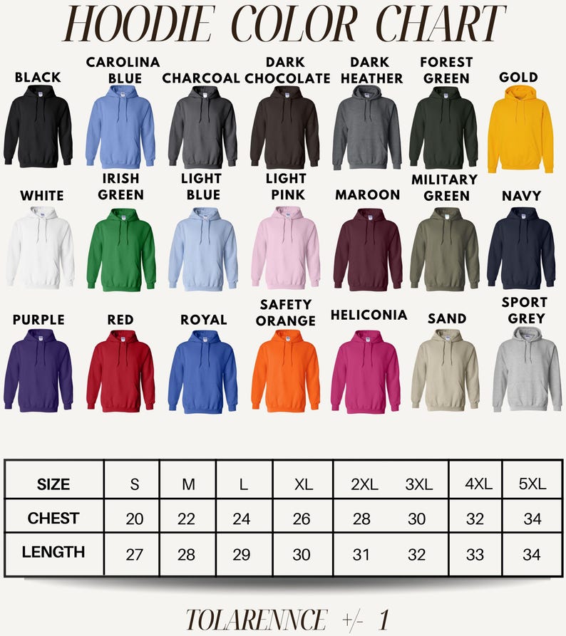 Hoodie Color Chart