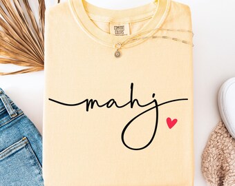 MahJong with Heart  Comfort Colors Shirt, Night Outfit Group Mahjongg Tee,Funny Mahjong Group Tee, Mahj Girl Group Tee,Mah-Jongg Enthusiast