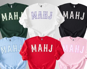 Blue Pink Green Red Toile MahJong Sweatshirt Group Cute Floral Mahjongg Hoodie Blue Chinoiserie Mahj Girl Group Apparel Mah-Jongg Enthusiast