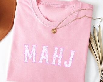Pink Toile MahJong Comfort Colors Shirt for Women Cute Floral Mahjongg Shirt Pink Chinoiserie Mahj Girl Group Apparel Mah-Jongg Enthusiast