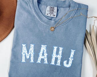 Blue Toile MahJong Comfort Colors Shirt for Women Cute Floral Mahjongg Shirt Blue Chinoiserie Mahj Girl Group Apparel MahJong Enthusiast