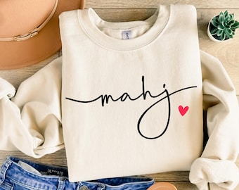 MahJong with Heart Sweatshirt, Night Outfit Group Mahjongg Hoodie,Funny Mahjong Group Sweater,  Mahj Girl Group Apparel,Mah-Jongg Enthusiast