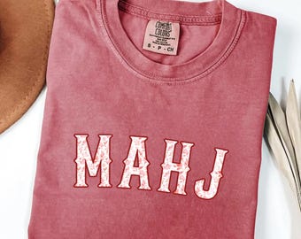 Red Toile MahJong Comfort Colors Shirt for Women Cute Floral Mahjongg Shirt Red Chinoiserie Mahj Girl Group Apparel Mah-Jongg Enthusiast