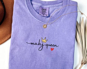 Minimal MahJong Queen with Heart Comfort Colors Shirt, Night Outfit Group Mahjong,Funny Mahj Group, Mahj Girl Group Tee,Mah-Jongg Enthusiast