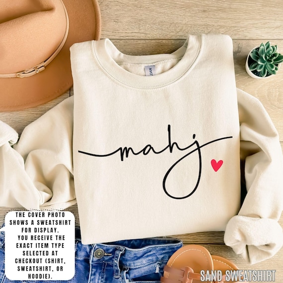 MahJong with Heart Sweatshirt, Night Outfit Group Mahjongg Hoodie,Funny Mahjong Group Sweater,  Mahj Girl Group Apparel,Mah-Jongg Enthusiast