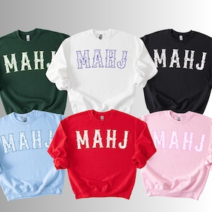 Blue Pink Green Red Toile MahJong Sweatshirt Group Cute Floral Mahjongg Hoodie Blue Chinoiserie Mahj Girl Group Apparel Mah-Jongg Enthusiast