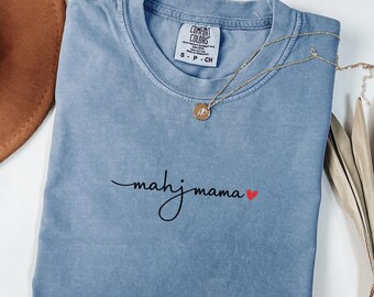 Minimal MahJong Mama with Heart Comfort Colors Shirt, Night Outfit Group Mahjong,Funny Mahj Group, Mahj Girl Group Tee,Mah-Jongg Enthusiast