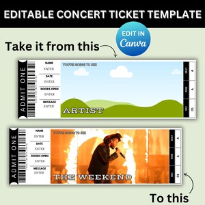 Konzertticket-Vorlage, bearbeitbares benutzerdefiniertes Konzertticket, druckbares Ticket, Canva-Vorlage, Überraschungsgeschenk