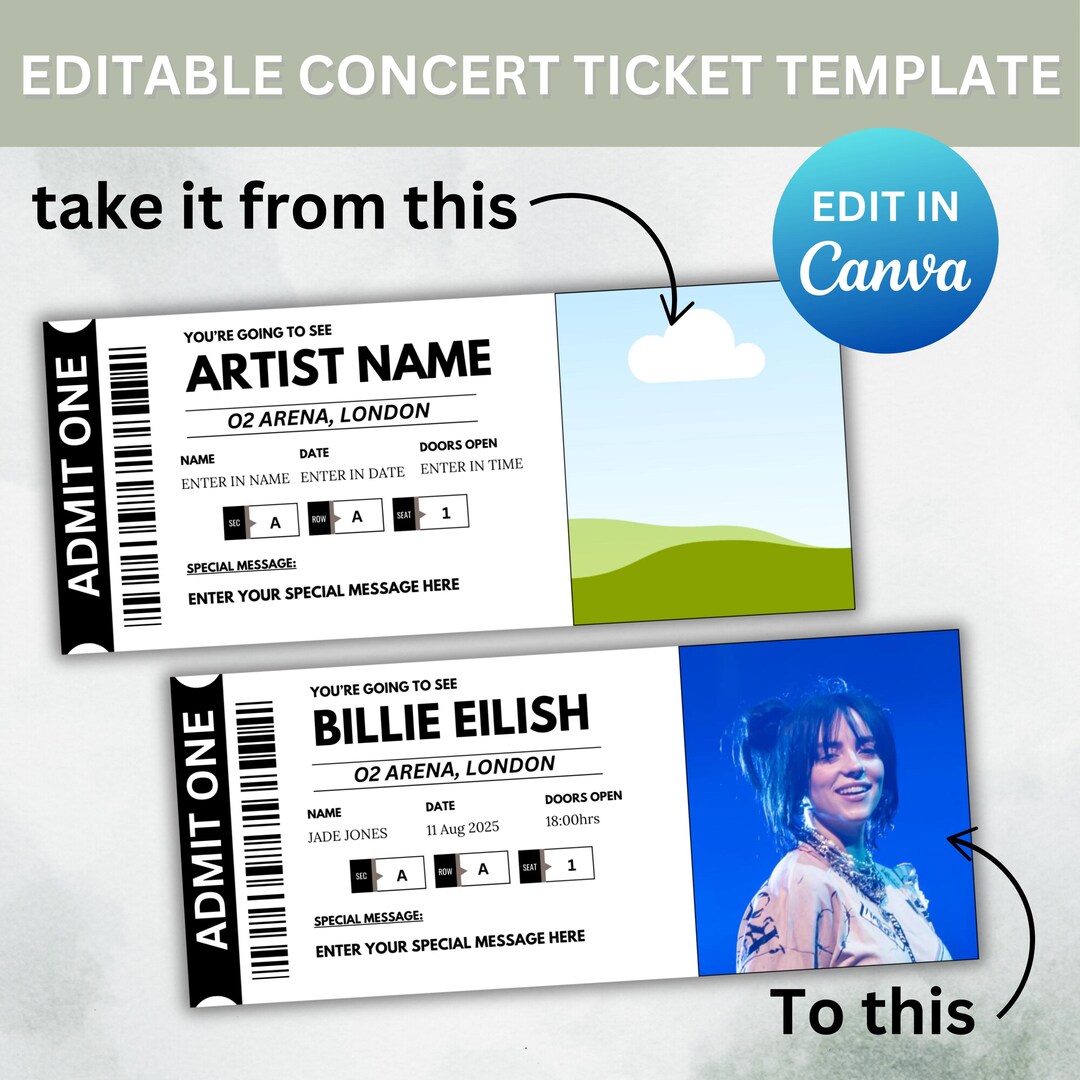 Custom Concert Ticket Template: Printable Surprise Gift (canva) - Etsy