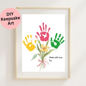 Arte de buquê de flores com impressão de mãos: presente de lembrança faça você mesmo (download digital)