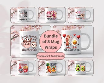Valentines Mug Wrap Bundle: Kawaii Food Pun PNG (Digital Download)
