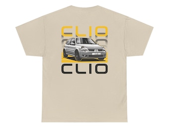 Renault Clio MK2 Graphic T-Shirt | Vintage/Off-White | Custom Number Plate | Euro Car Gift