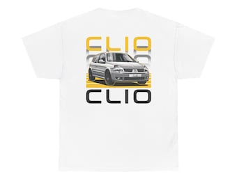 Renault Clio MK2 Graphic T-Shirt | White | Custom Number Plate | Euro Car Gift