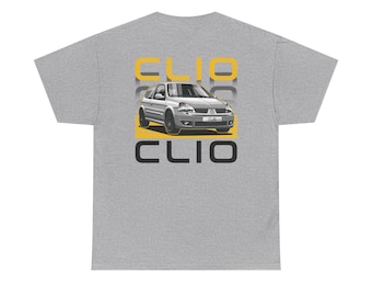 Renault Clio MK2 Graphic T-Shirt | Grey | Custom Number Plate | Euro Car Gift