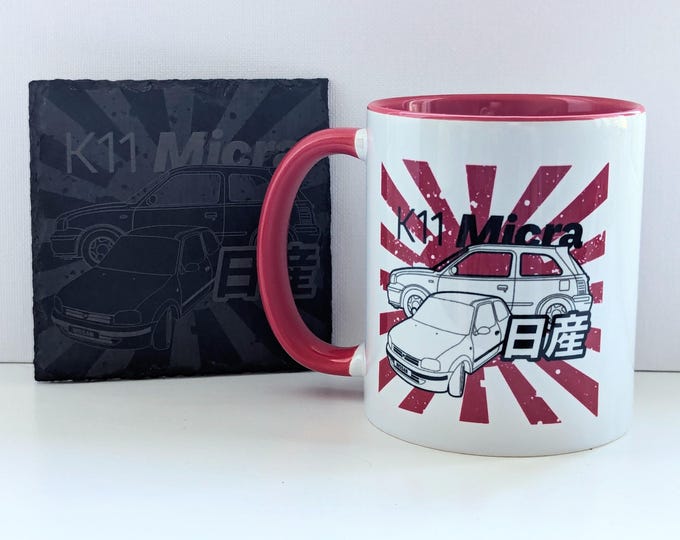 Featured listing image: Nissan Micra K11 Japanese Style Coffee Cup and Coaster Combo | Custom Number Plate | JDM Car Gift