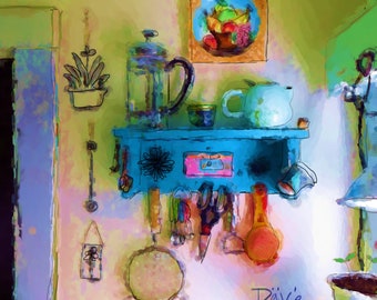 Digital Art Painting Instant Download "Kitchen Tea Shelf"