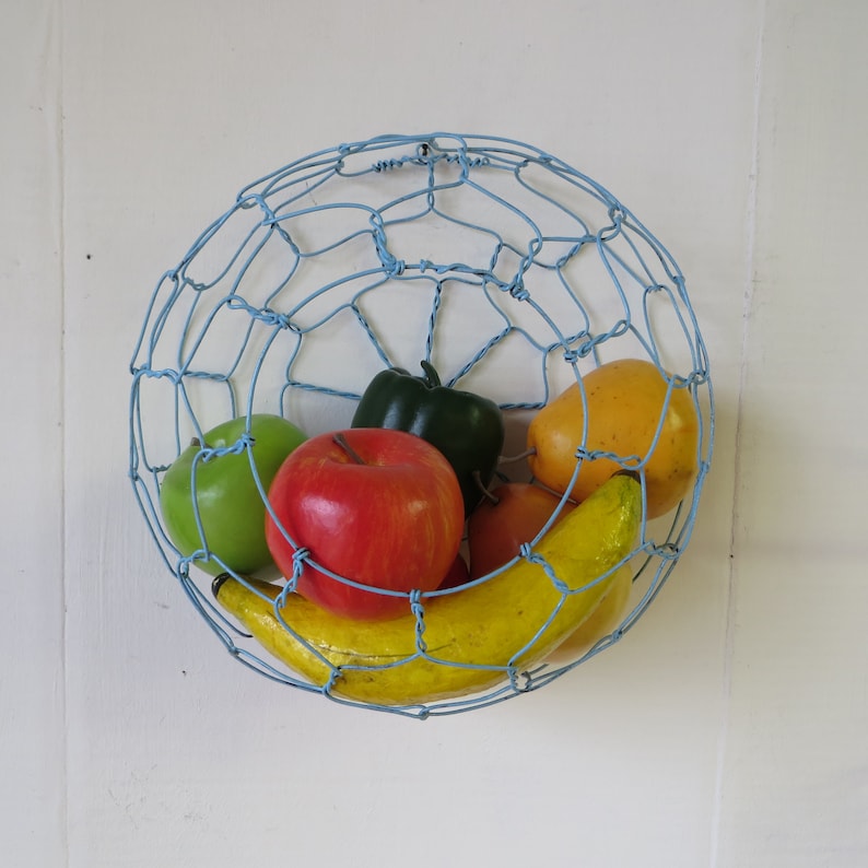 Decorative Wire Wall Hanging Basket In Distressed Blue Etsy