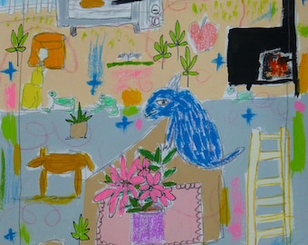 Mixed Media, Folk Art,  Painting, Original, Children's decor