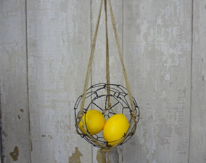 Mini Hanging Sphere Basket With Macrame Hanger Etsy