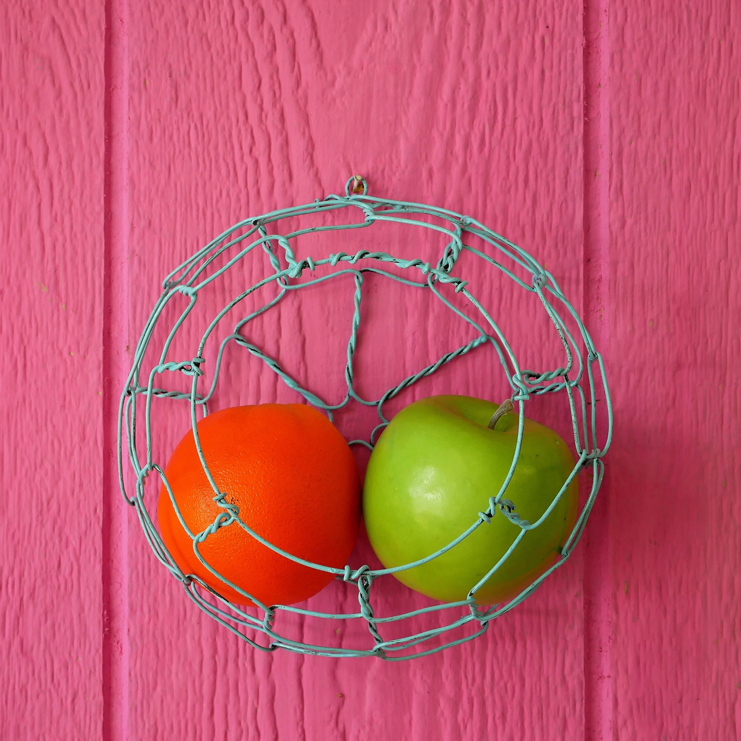 Wire Wall Basket in Distressed Lite Blue Etsy