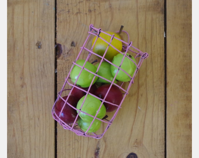 Woven Wire Wall Basket in Distressed Pink Etsy
